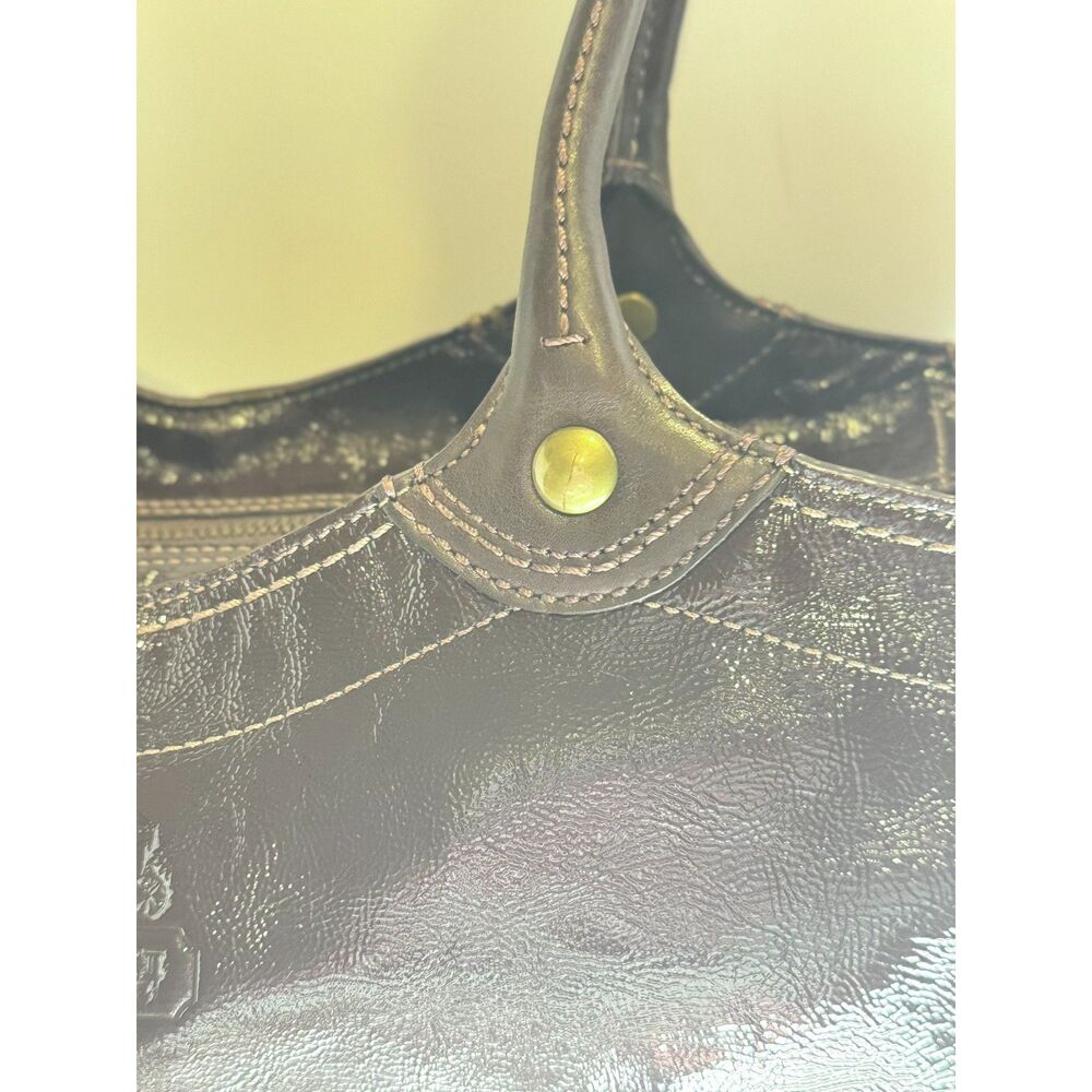 Coach Bleeker 12362 Dark Brown Patent Leather Shoulder Bag Tote Y2K Large - Picture 6 of 11